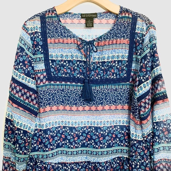 Design365  Bohemian Tunic Blouse floral flowy casual top Saksoff5th  size L - Picture 5 of 10